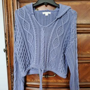 Cropped Cable-Knit Hooded Sweater